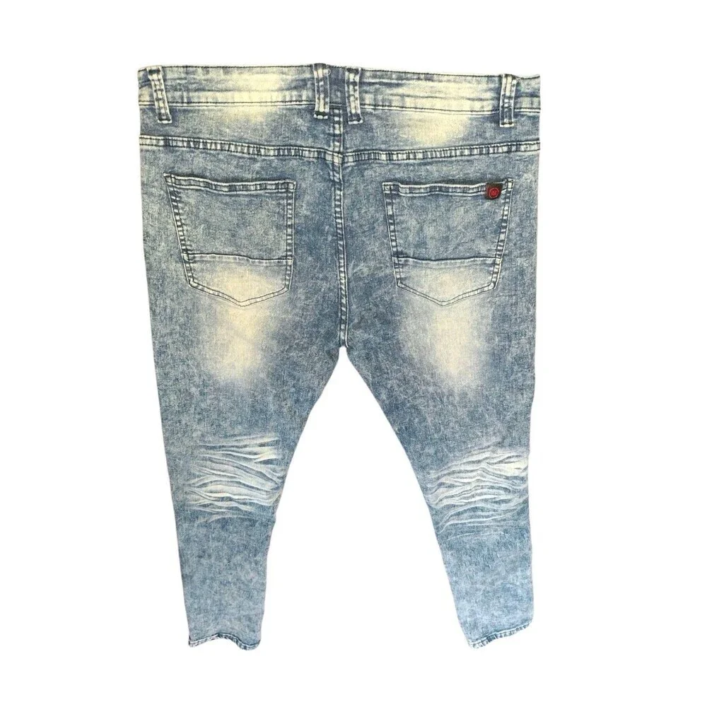Men's‎ Mecca Stretch Fit Jeans W34 L32 Acid Wash Crinkle Lines Skinny Distressed